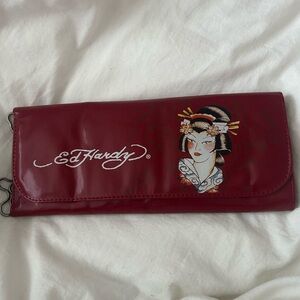 Ed Hardy VTG Y2K Red Women's Clutch Geisha With Chain Wristlet Strap NWT Graphic